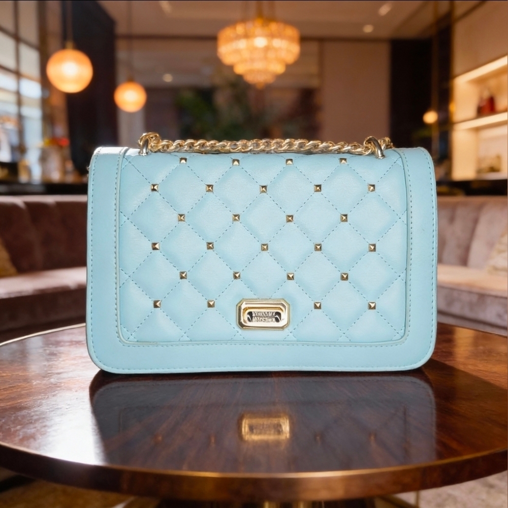 Badgley Mischka Light Blue Quilted Crossbody Bag With Turn Lock Closure NWT